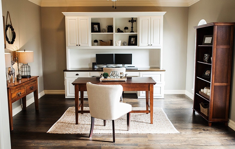 Newly installed flooring in a home office