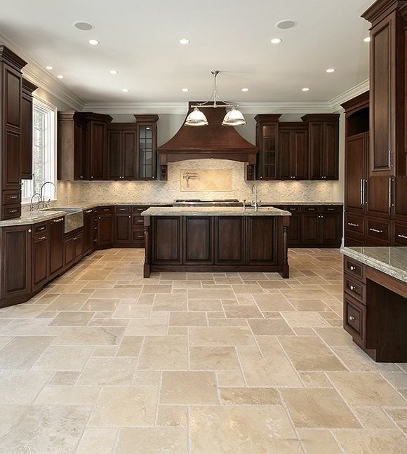 Travertine stone flooring in kitchen