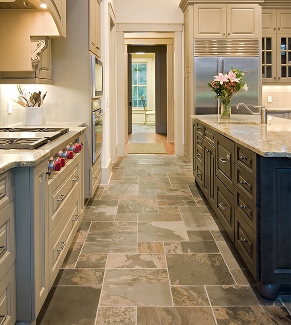 Slate stone flooring in kitchen