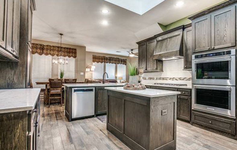 Looking into newly remodeled kitchen into dining room