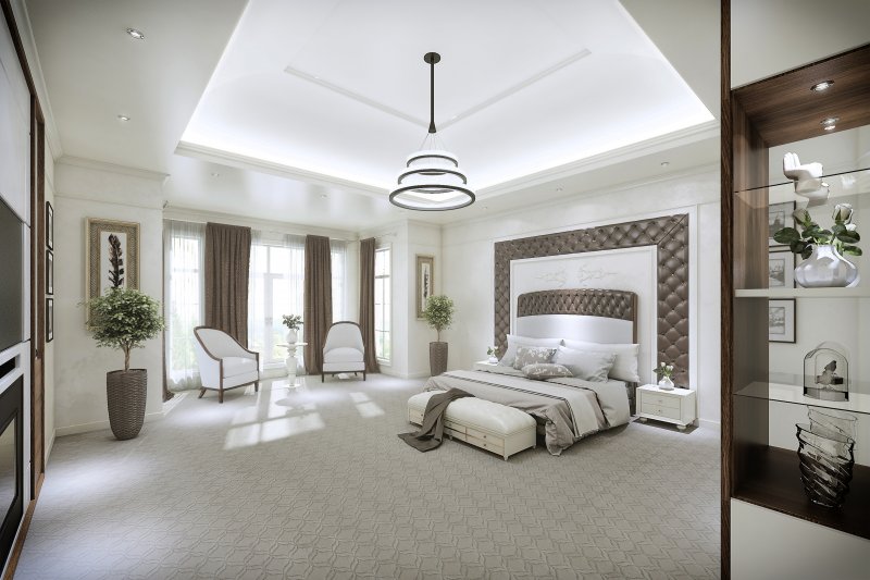 elegant bedroom with carpet flooring 