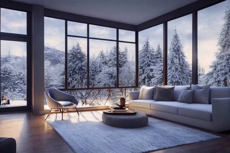 Living space with winter shown outdoors
