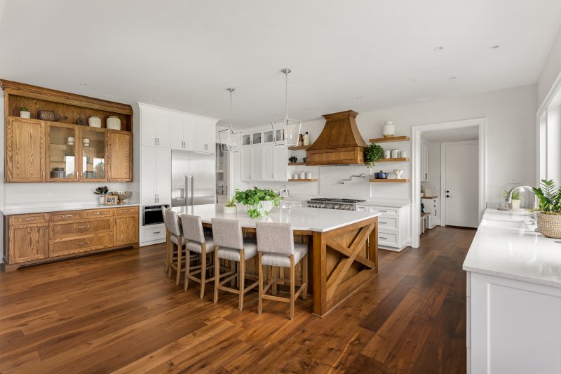 kitchen with large wood floor 